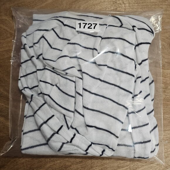 Cynthia Rowley Cardigan Women's Medium White Blue Small Stripe Hood Linen Rayon - Picture 10 of 10